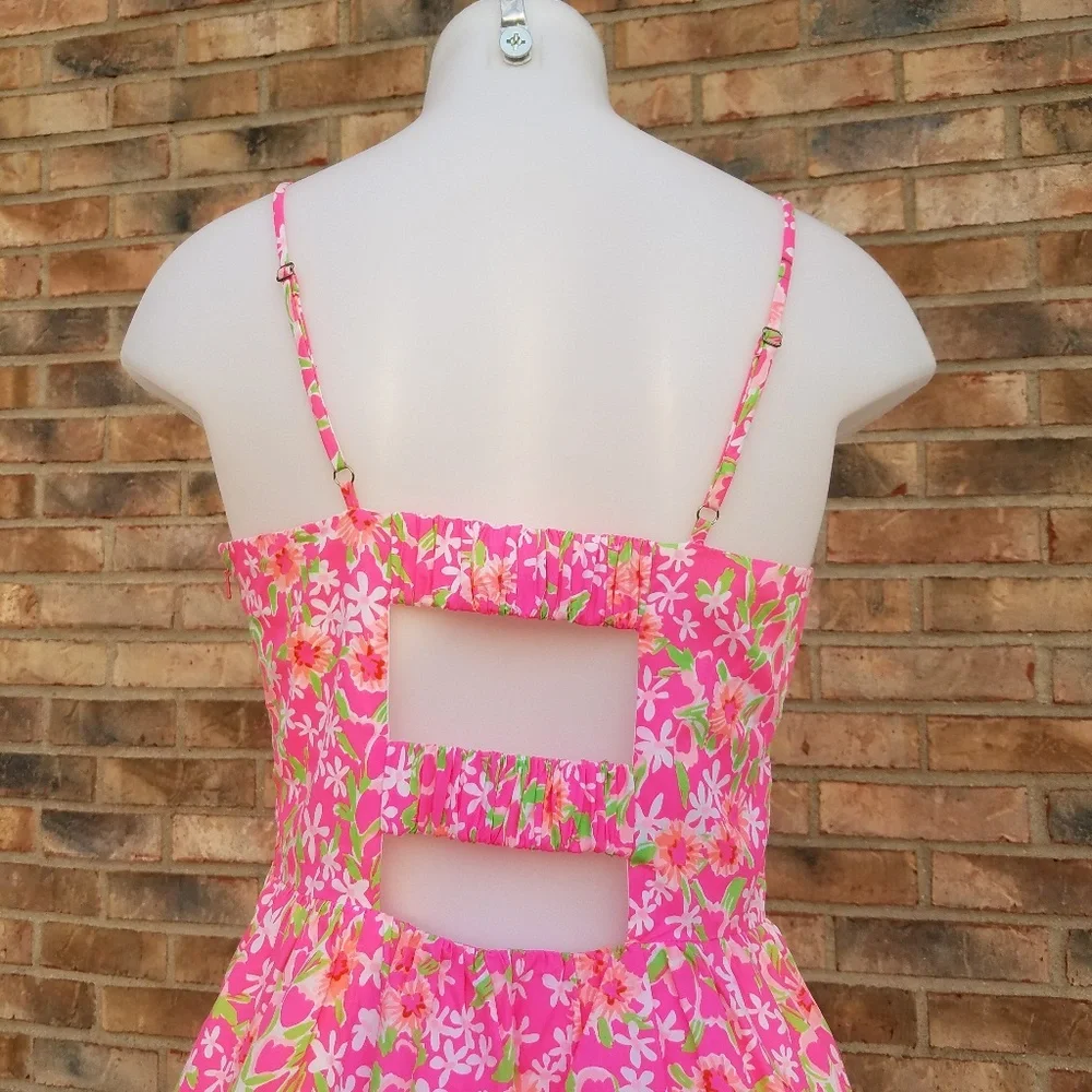 Lilly Pulitzer Cut Out Floral Sundress with Spagatti Straps Sz 8 - Picture 4 of 6